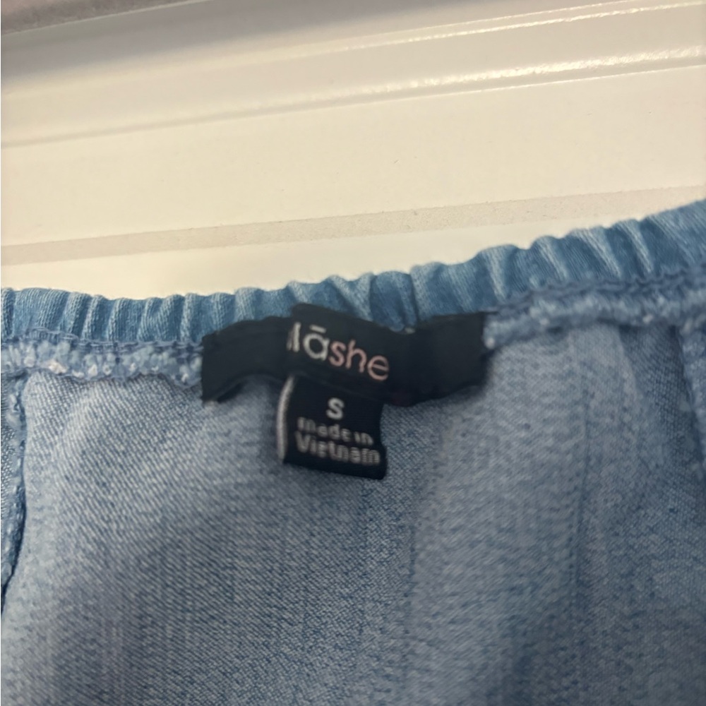 Light Denim Puff-Sleeve Corset Crop Top - Picture 3 of 5